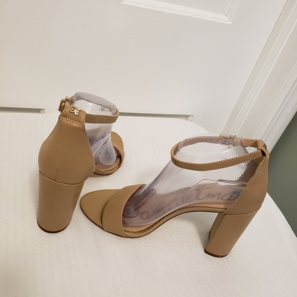 EC Sam Edelman Nude Ankle Strap "Yaro" Block Heel Sandals Size 9.5 Leather - Picture 12 of 14